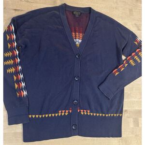 Pendelton Woman’s Cotton Cardigan Navy Chief Joseph Southwest Size Small Aztec